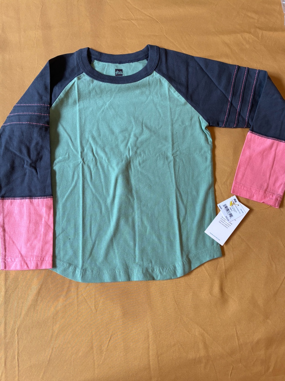 🌿 Tea Collection Color Block Raglan Top | Size 4T | Thyme | NIP